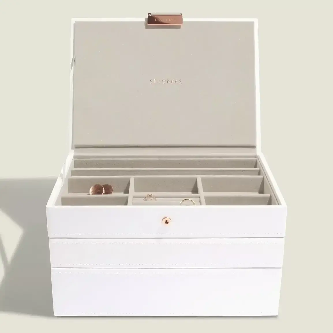 קופסת תכשיטים מודולרית 3 קומות גודל קלאסיק Stackers – לבן